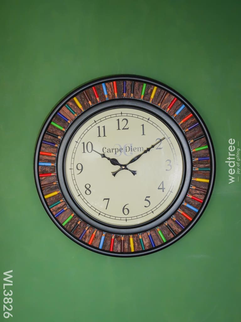 Wall Clock - Wooden Colour Pencil (18 Inch) Wl3826 Clocks
