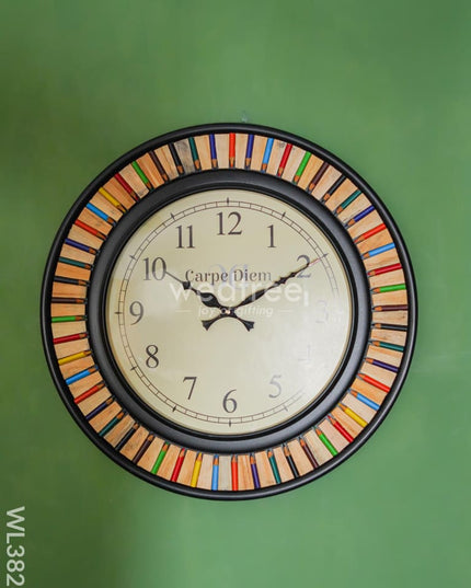 Wooden Wall Clock With Colour Pencil Frame (18 Inch) - Wl3826 Clocks