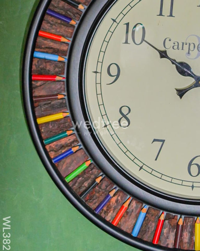 Wall Clock - Wooden Colour Pencil (18 Inch) Wl3826 Clocks