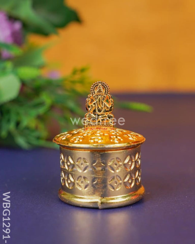 Zinc Alloy Kumkum Holder With Ganesha - Wbg1291 Gold Metal Rg