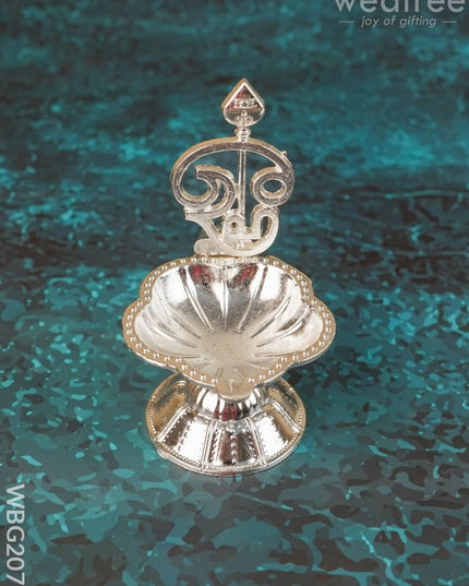Zinc Alloy Om with Vel Diya - 3 inch - WBG2071 - White Metal Diya RG