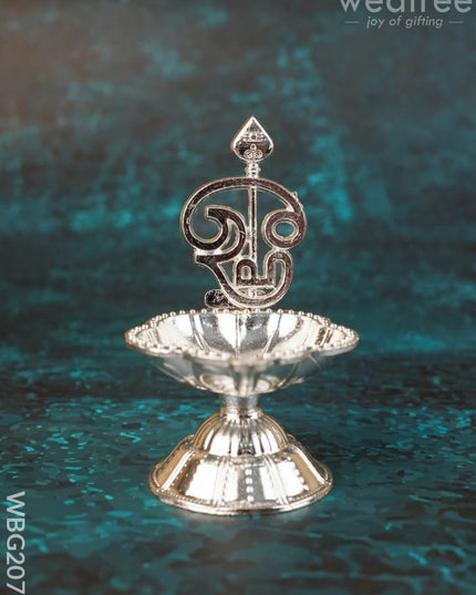 Zinc Alloy Om with Vel Diya - 3 inch - WBG2071 - White Metal Diya RG