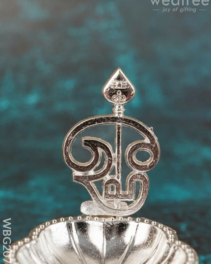Zinc Alloy Om with Vel Diya - 3 inch - WBG2071 - White Metal Diya RG