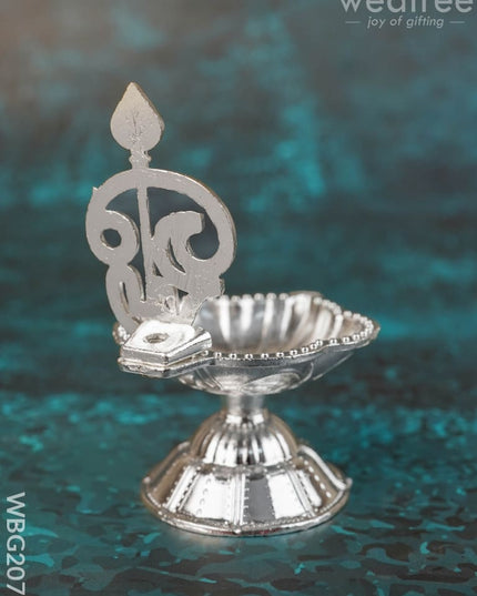 Zinc Alloy Om with Vel Diya - 3 inch - WBG2071 - White Metal Diya RG
