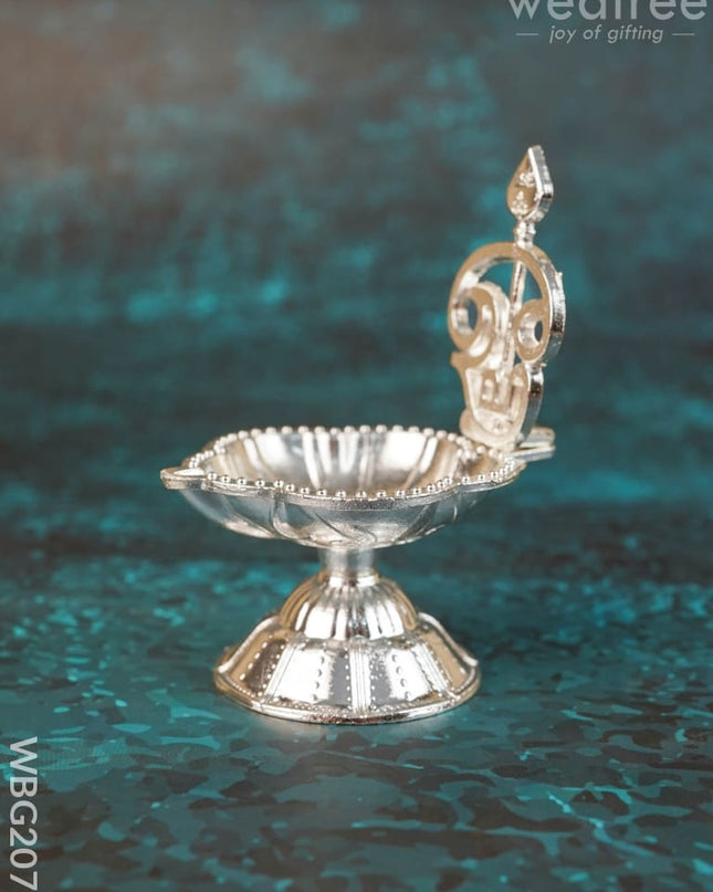 Zinc Alloy Om with Vel Diya - 3 inch - WBG2071 - White Metal Diya RG